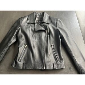 Dormeuil Harper Black Leather Moto Biker Jacket Womens Size 10 Dormeuil Fitted